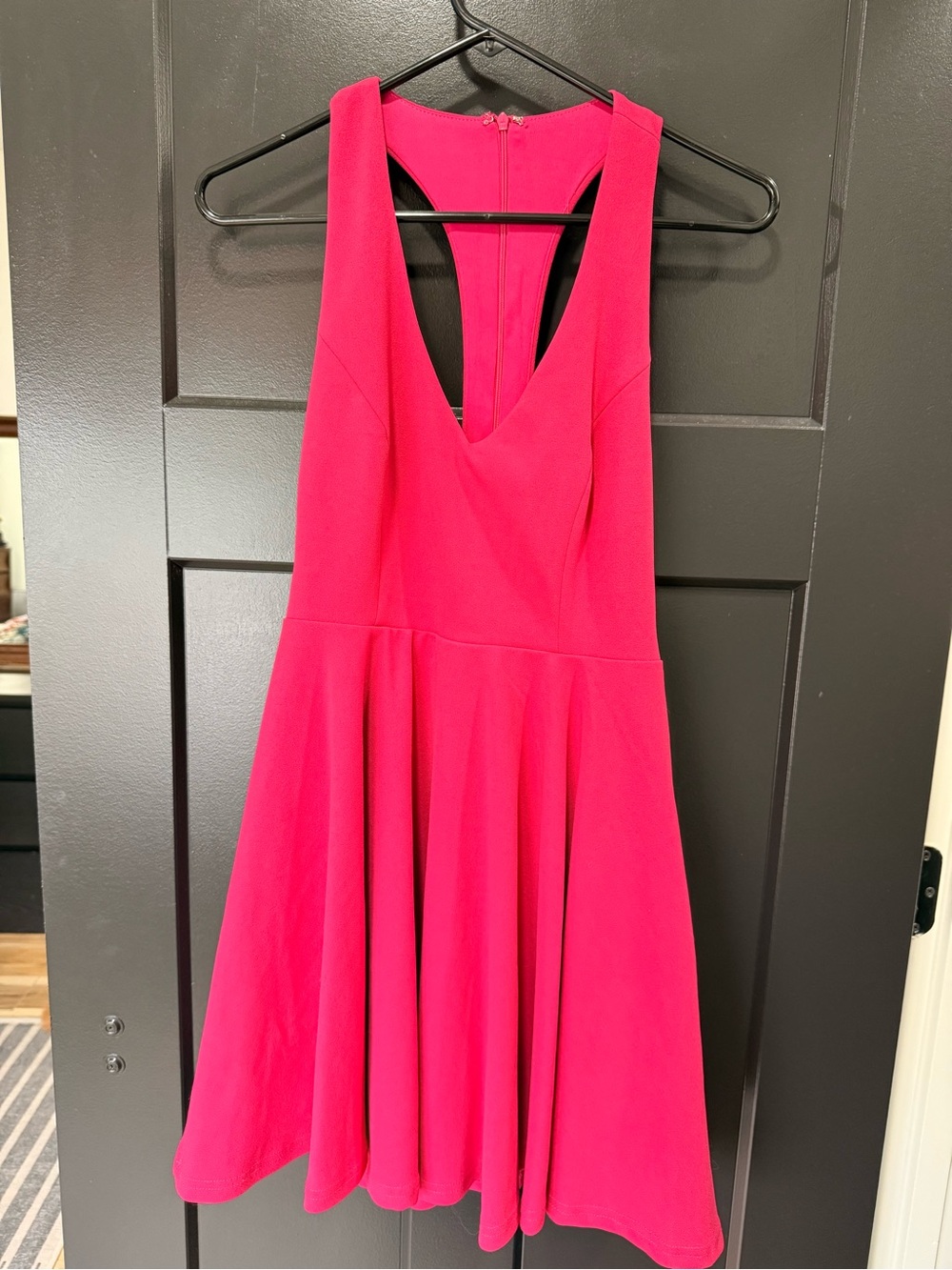 Bright Pink Sleeveless V-Neck Skater Dress